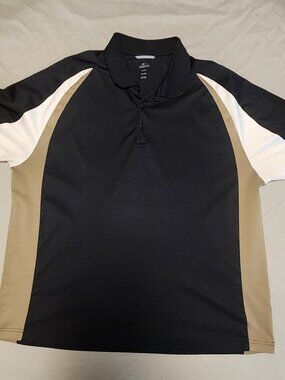 Haggar Men's XL Cool 18 Performance Collar Polo Black White Tan Side Side Golf